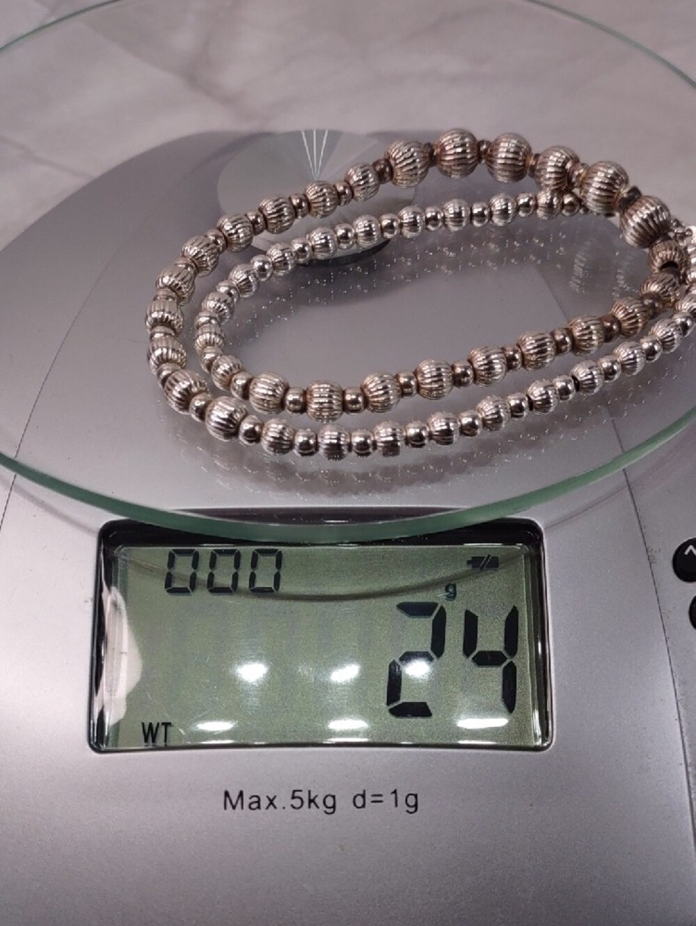 Sterling Silver Graduated Ribbed Bead Necklace - Picture 6 of 8